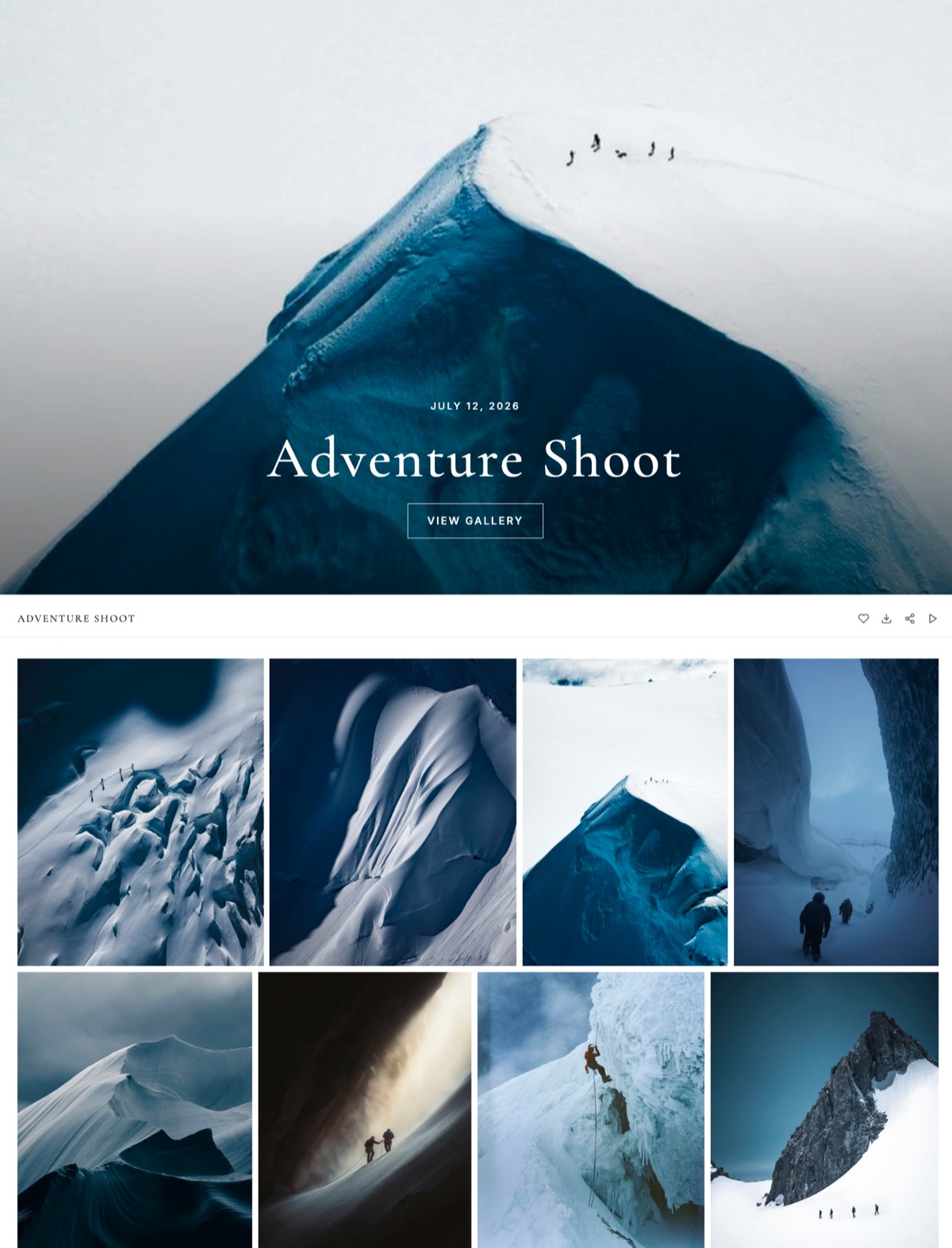 Adventure shoot client photo gallery delivered with Framekit