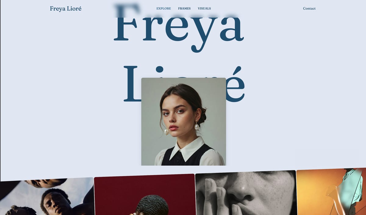 An editorial photographer website template with bold typography and gallery layout